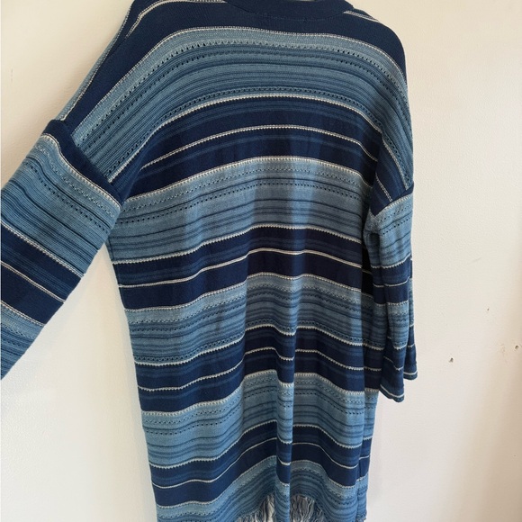 LAUREN RALPH LAUREN Women's Striped Open Front Long Cardigan Fringe Boho Classic - Picture 6 of 8
